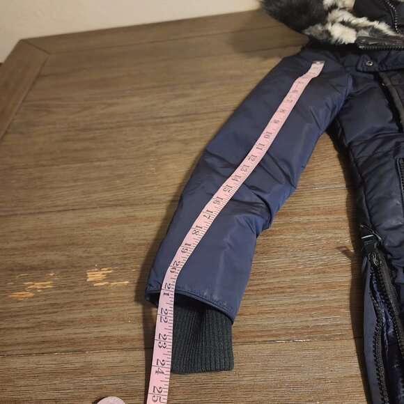 1 Madison Down-Filled Faux Fur Hooded Parka Jacket Navy signs of wear XS - Picture 8 of 16